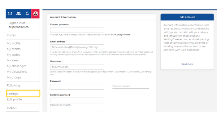 Manage account settings