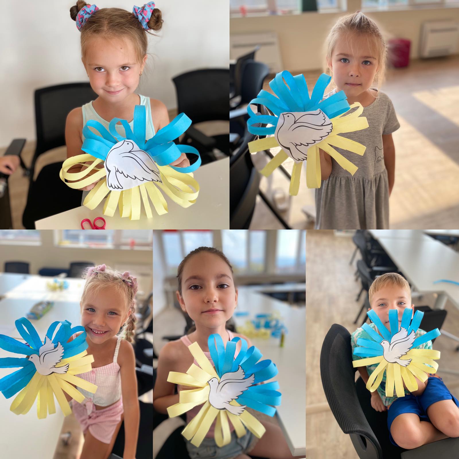 Children with peace for Ukraine symbols  
