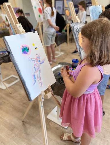 Girl painting in an art class